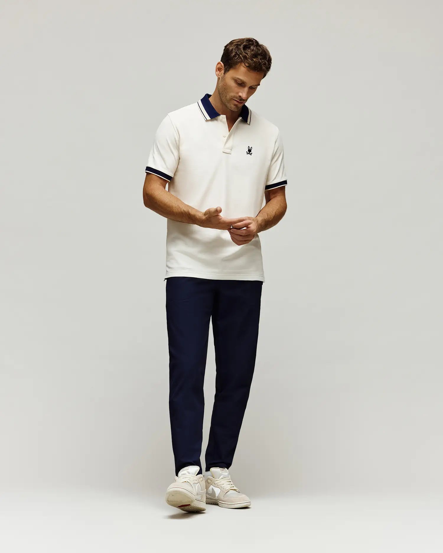 MENS INDIGO TEXTURED COLLAR PIQUE POLO - MT0100082 - Image 4